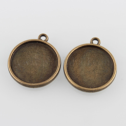 Vintage Flat Round Alloy Pendant Cabochon Settings&nbsp;PALLOY-N0088-42AB-NF