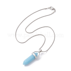 Bullet Shape Synthetic Luminous Stone Pendant Necklace with Brass Snake Chains&nbsp;NJEW-JN04601