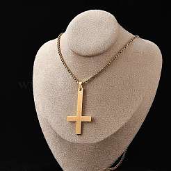304 Stainless Steel Christian Upside Down Cross Pendant Box Chain Necklaces&nbsp;NJEW-NH0001-07G