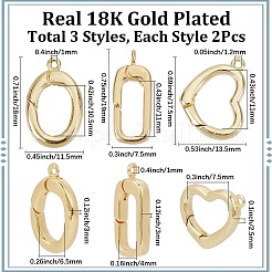 6Pcs 3 Styles Rack Plating Brass Spring Gate Rings&nbsp;KK-SC0006-09