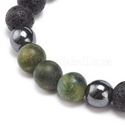 Natural TaiWan Jade & Lava Rock & Synthetic Hematite Round Braided Bead Bracelet&nbsp;BJEW-JB08387-05