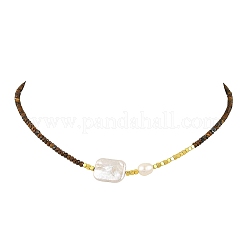 Rectangle Natural Baroque Keshi Pearl and Faceted Round Natural Tiger Eye Beaded Necklaces for Women&nbsp;NJEW-JN06682-01