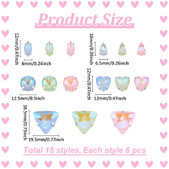 90Pcs 15 Styles Mocha Fluorescent(MI) Sew on Rhinestone&nbsp;GGLA-ME0001-01