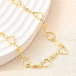 Brass Heart Star Link Chain Necklaces for Women&nbsp;NJEW-D314-02G