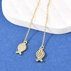 Fish Brass Micro Pave Clear Cubic Zirconia Ear Thread&nbsp;EJEW-H182-12G