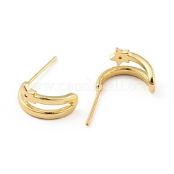 Brass Moon with Star Stud Earrings for Women&nbsp;EJEW-B013-08