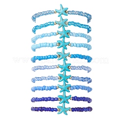 10Pcs 10 Colors Glass Seed Beaded & Synthetic Turquoise Bead Stretch Bracelets for Women&nbsp;BJEW-MZ00334