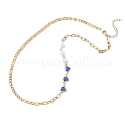 2Pcs 2 Colors Round White Shell Pearl & Heart 304 Stainless Steel Glass Link Chain Necklaces for Women&nbsp;NJEW-JN05594