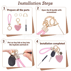 2Pcs 2 Styles PU Leather and Alloy Rhinestone Braided Keychain & Pendant Decorations&nbsp;KEYC-CN0001-11B