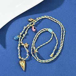 304 Stainless Steel Enamel Yellowe Eye Heart Pendant Cotton Cord Adjustable Necklaces&nbsp;NJEW-C093-03G