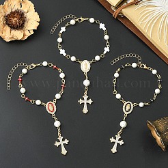 Brass Enamel & Shell Pearl Pendant Decorations&nbsp;HJEW-YW00501-01