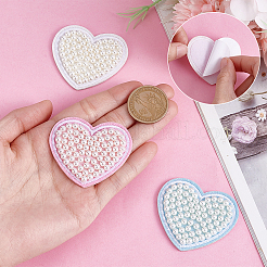 6Pcs 3 Colors Heart Polyester & ABS Imitation Pearl Computerized Embroidery Self Adhesive Patches&nbsp;DIY-PH0032-47