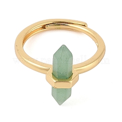 Double Pointed Hexagonal Prism Natural Mixed Stone Adjustable Rings for Women&nbsp;RJEW-G327-01G