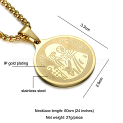 304 Stainless Steel Saint Benedict Medal Pendant Necklaces for Men&nbsp;WG694D6-01