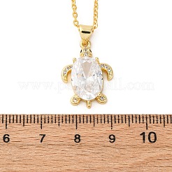 Brass Pave Clear Cubic Zirconia Sea Animal Pendant Necklaces&nbsp;NJEW-L184-02A-G