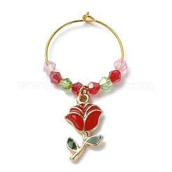 Valentine's Day Theme Rose Alloy Enamel Wine Glass Charms&nbsp;AJEW-JO00196