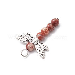 5Pcs 5 Styles Dragonfly Natural Sodalite & Maifanite & Pink Zebra Jasper & Red Jasper & Dyed Magnesite Beaded Pendants&nbsp;PALLOY-JF03857