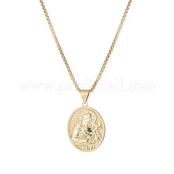 Religion Brass Oval with Embossed Saint Pendant Necklaces for Women&nbsp;WGCCA68-01