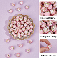 60Pcs Round with Pattern Food Grade Eco-Friendly Silicone Focal Beads&nbsp;SIL-PA0001-34A