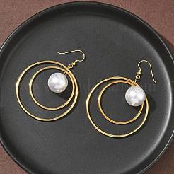 Electroplated 304 Stainless Steel Imitation Pearl Dangle Earrings&nbsp;EJEW-Z129-04G