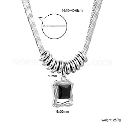 Natural Black Agate(Dyed & Heated) 304 Stainless Steel Rectangle Pendant Necklaces for Women&nbsp;WG07BA4-01