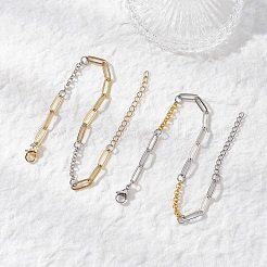 2Pcs 304 Stainless Steel Paperclip & Curb Chain Bracelets for Women&nbsp;BJEW-JB12748