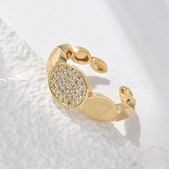 Oval Brass Micro Pave Clear Cubic Zirconia Cuff Finger Rings&nbsp;RJEW-C120-10G
