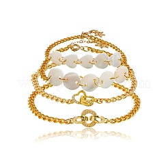 Brass Charm Bracelets & Curb Chain Bracelets Sets&nbsp;BJEW-SZ0001-005G