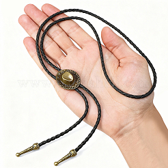 1Pc West Cowboy Hat Tibetan Style Alloy Pendant Black PU Leather Cord Bolo Tie Lariat Necklaces&nbsp;NJEW-GF0001-24B