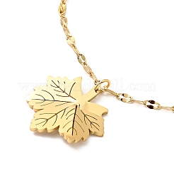 Ion Plating(IP) 304 Stainless Steel Maple Leaf Pendant Necklace with Dapped Chains for Women&nbsp;NJEW-G085-12G