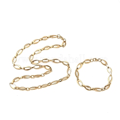 304 Stainless Steel Hollow Oval Link Chain Necklaces &  Bracelets Sets&nbsp;SJEW-D091-07G
