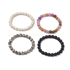 4Pcs Constellation 8mm Round Natural Dalmation Jasper & White Jade Imitation Tourmaline&nbsp;BJEW-JB10640