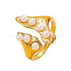 304 Stainless Steel Imitation Pearl Cuff Open Rings for Women&nbsp;WGC51AB-02