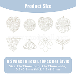 80Pcs 8 Style 201 Stainless Steel Filigree Pendants&nbsp;STAS-DC0014-73
