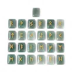 25Pcs Rectangle Natural Green Aventurine Rune Stones with Elder Futhark Alphabet Engraved&nbsp;G-T142-36