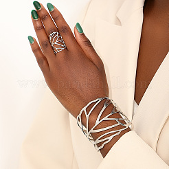 Hollow Out Leaf Alloy Cuff Bangles & Cuff Rings Sets&nbsp;FS-WG00ED8-02