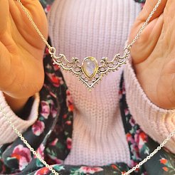 Hollow Triangle Alloy & White Synthetic Opal Pendant Necklaces for Women&nbsp;FS-WG91181-01