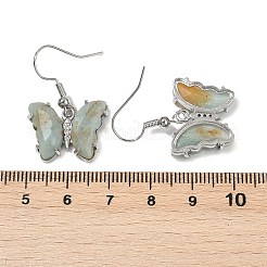 Natural Flower Amazonite Brass Dangle Earrings&nbsp;EJEW-M081-01P-06