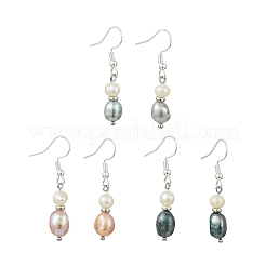 3 Pairs 3 Colors Natural Cultured Freshwater Pearl & Brass Dangle Earrings&nbsp;EJEW-JE07263
