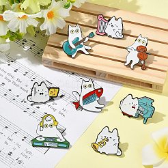 8Pcs 8 Styles Cat Shape & Musical Innstrument Theme Enamel Pin&nbsp;JEWB-CJ0003-58