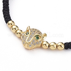 Leopard Adjustable Brass Nylon Thread Braided Bracelets&nbsp;BJEW-JB04985-01