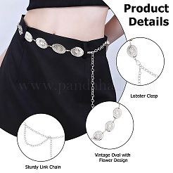 2Pcs 2 Colors Alloy Oval with Flower Link Chain Waist Belly Chains for Women&nbsp;AJEW-HS0001-31