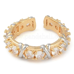 Letter X Brass Micro Pave Clear Cubic Zirconia Open Cuff Ring for Women&nbsp;RJEW-Q819-08G