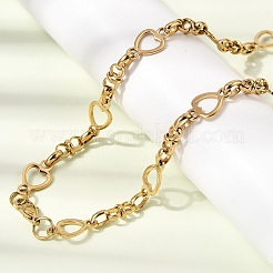 304 Stainless Steel Heart Link Chain Bracelet & Necklace Jewelry Sets&nbsp;SJEW-L199-08G