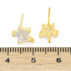Brass Micro Pave Clear Cubic Zirconia Stud Earring Findings&nbsp;KK-Z099-02G-04