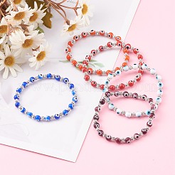 Handmade Round Evil Eye Lampwork Beaded Stretch Bracelets&nbsp;BJEW-JB05974
