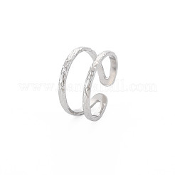 Non-Tarnish 304 Stainless Steel Double Line Open Cuff Ring for Women&nbsp;RJEW-S405-200P