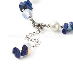 Natural Lapis Lazuli(Dyed) Chip Beaded Bracelet for Girl Women&nbsp;BJEW-TA00019-04