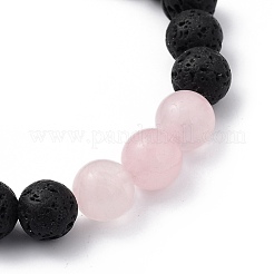 Natural Rose Quartz & Lava Rock Beaded Stretch Bracelets&nbsp;BJEW-JB05415-02