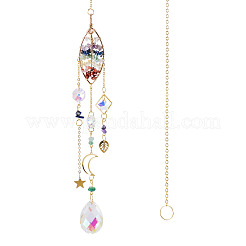 1Pc Wire Wrapped Alloy & Natural Mixed Stone Tree of Life Hanging Suncatchers&nbsp;HJEW-TA0001-46B